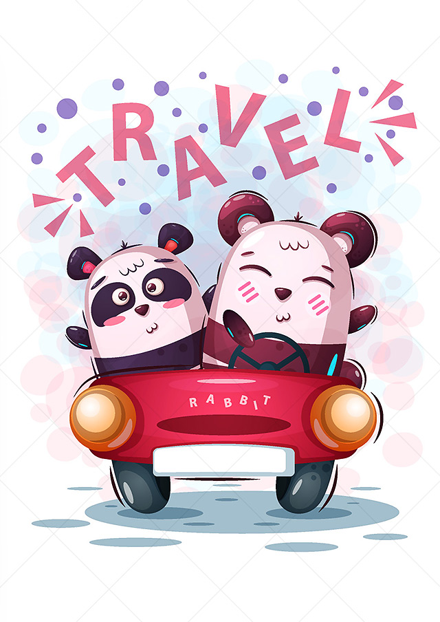 可爱动物卡通驾驶员T恤图案